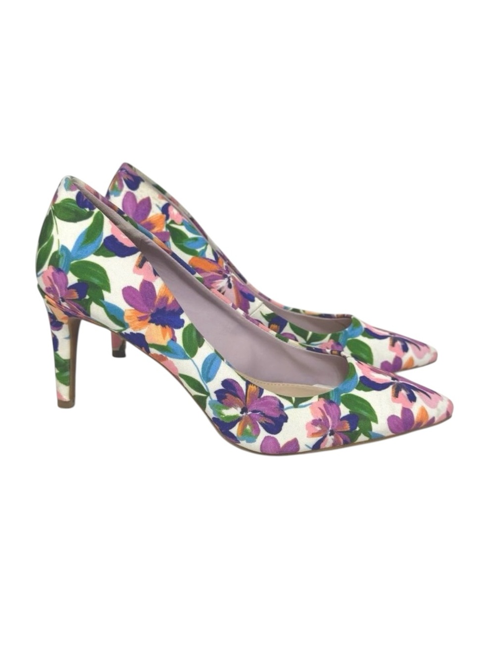 Kelly & Katie Misha Slip On Pump Heels Size 7 White/Green/Purple Floral Print